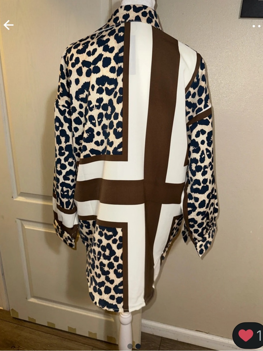 Mixed Animal Print Button-Up Blouse in Brown, Black & White